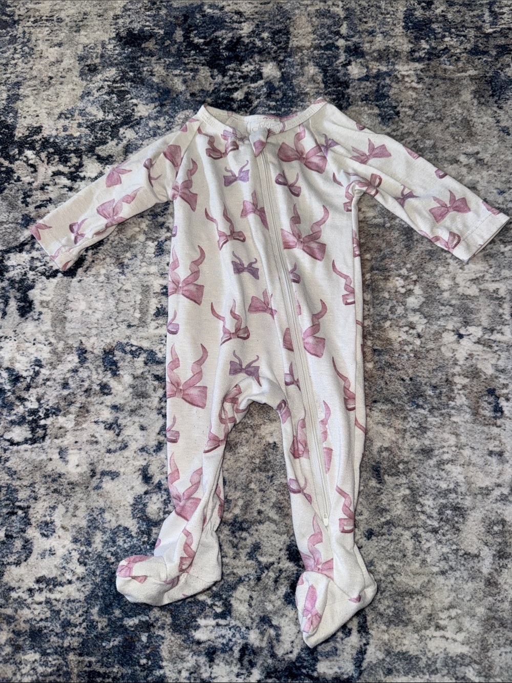 Cream Footed One-Piece with Pink Bow Print - Baby Romper